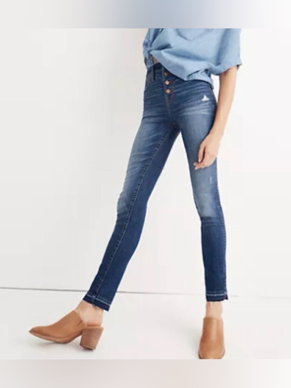 Madewell 10" High-Rise Raw Hem Distressed Skinny Jeans